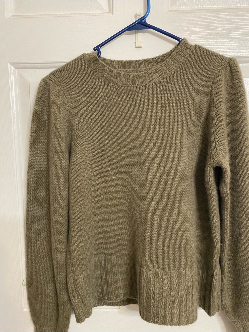 One Grey Day  100 percent Cashmere Classic Crewneck Women’s Sweater - Olive Gree